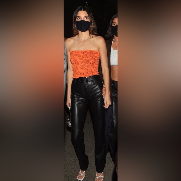 NWT AGOLDE Recycled Leather 90's Pinch-Waist Pants in Carbon - Picture 2 of 10